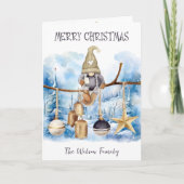 Eenvoudige grillige winter dame kabouter vrolijk k feestdagen kaart (Voorkant)