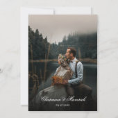 Eenvoudige groen blad foto zwart wit bruiloft kaart (Achterkant)