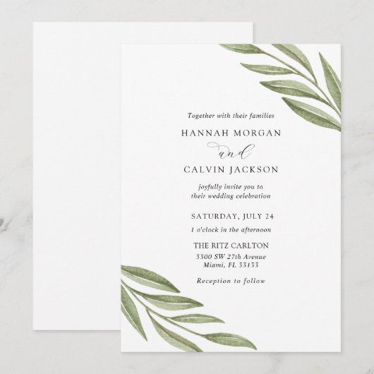 Eenvoudige groen takken bruiloft uitnodiging (Voorkant / Achterkant)