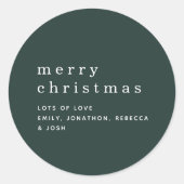 Eenvoudige Groen Witte Namen Vrolijk Kerstfeest Ronde Sticker (Voorkant)