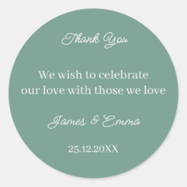Eenvoudige groene aangepaste bruiloft ronde sticker