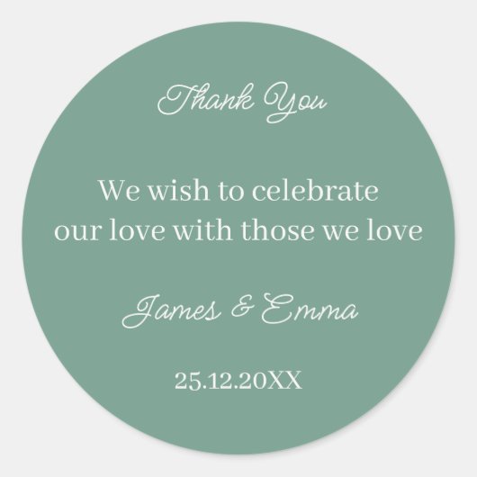 Eenvoudige groene aangepaste bruiloft ronde sticker (Voorkant)