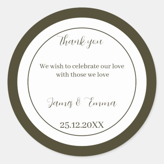 Eenvoudige groene aangepaste bruiloft ronde sticker (Voorkant)