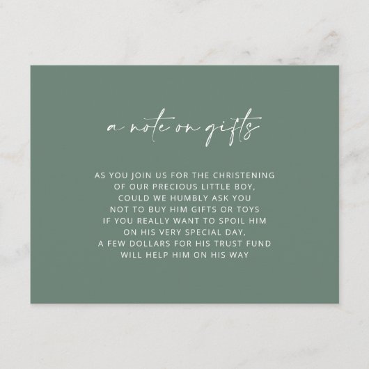 Eenvoudige Groene Baptisme Wishing Well Enclosure Informatiekaartje (Voorkant)