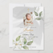 Eenvoudige Groene bladeren Doop Uitnodiging (Voorkant)