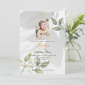 Eenvoudige Groene bladeren Doop Uitnodiging (Staand voorkant)