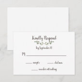 Eenvoudige groene bladeren en handgeschreven bruil RSVP kaartje (Voorkant / Achterkant)