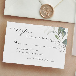 Eenvoudige groene bladeren groen bruiloft RSVP kaartje