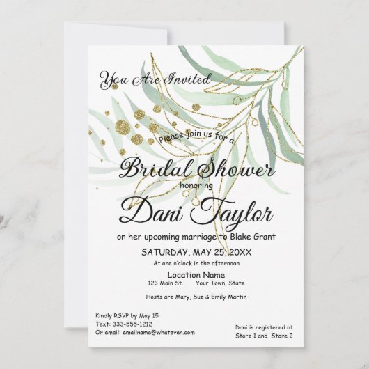 Eenvoudige groene bladgoud glinsterende bruiloftsd kaart (Voorkant)