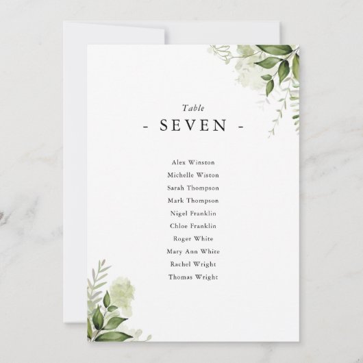 Eenvoudige groene bladindeling zitplaats tafelnumm (Achterkant)