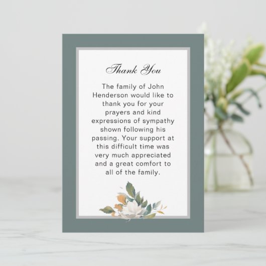 Eenvoudige Groene Bloemen Begrafenis Dank u kaart (Staand voorkant)