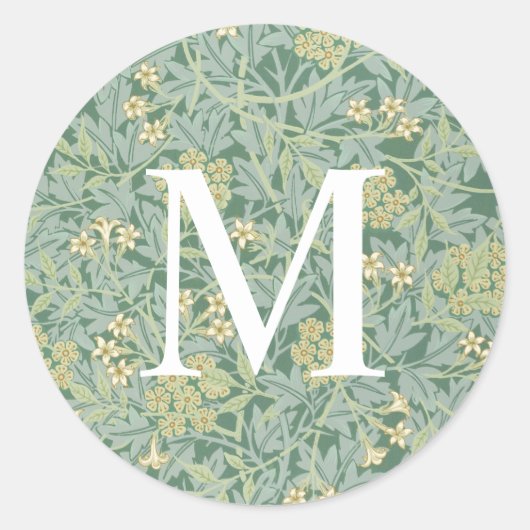 Eenvoudige groene bloemige monogram enveloppen zeg ronde sticker (Voorkant)