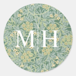 Eenvoudige groene bloemrijke monogram trouw envelo ronde sticker