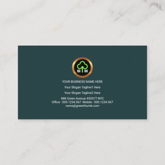 Eenvoudige groene boomgaard Witte picket Fence Gar Visitekaartje (Achterkant)