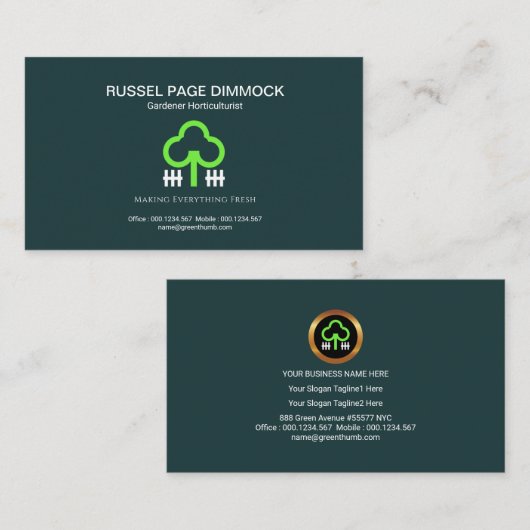 Eenvoudige groene boomgaard Witte picket Fence Gar Visitekaartje (Voorkant / Achterkant)