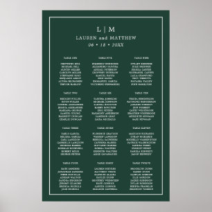 Eenvoudige groene bos monogram trouwstoelindelingk poster