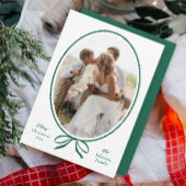 Eenvoudige Groene Bow Ovaal Foto Kerstmis Feestdagenkaart
