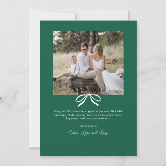Eenvoudige Groene Bow Ovaal Foto Kerstmis Feestdagenkaart (Achterkant)