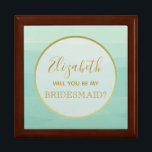 Eenvoudige groene bridesmaid-ontwerpbox cadeaudoosje<br><div class="desc">Eenvoudig,  elegant waterverf-mint-groen bruidsfragment met faux Gold-gegevens.</div>