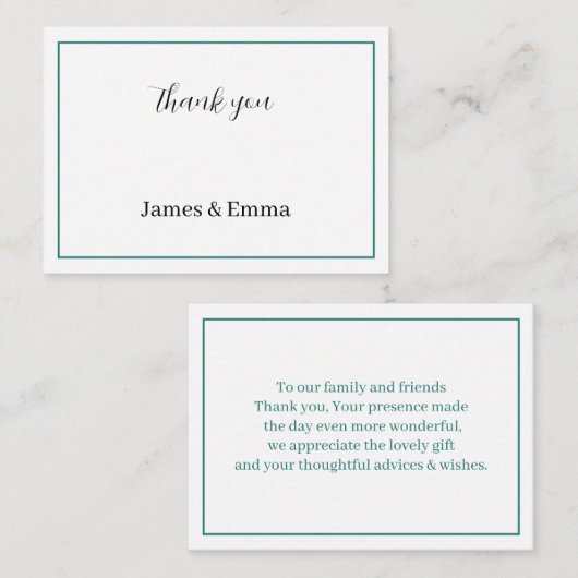 Eenvoudige groene bruiloft dank u notitiekaartje (Voorkant / Achterkant)