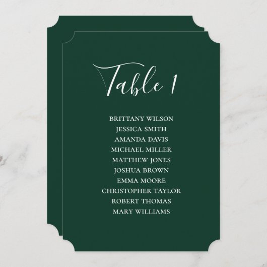 Eenvoudige groene bruiloft zitkaart. Modern script Kaart (Voorkant / Achterkant)