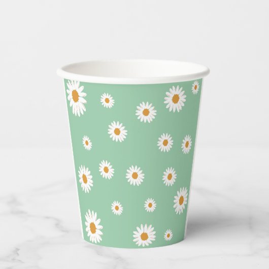 Eenvoudige groene Daisy Thema Paper Cups Papieren Bekers (Voorkant)