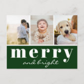 Eenvoudige Groene Drie Aangepaste Foto Kerstmis Feestdagenkaart (Voorkant)
