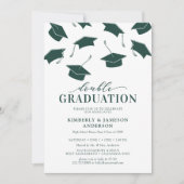 Eenvoudige groene dubbele afstudeerfeestuitnodigin kaart (Voorkant)