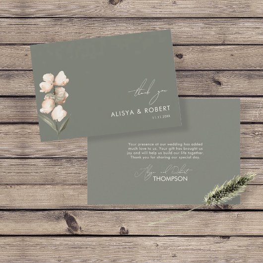 Eenvoudige groene eenvoudige bruiloft Hartelijk da Bedankkaart