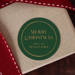 Eenvoudige groene en gouden kerst ronde sticker