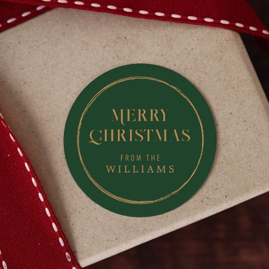 Eenvoudige groene en gouden kerst ronde sticker