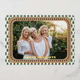 Eenvoudige groene en witte kerstboom folie feestdagenkaart