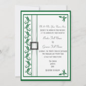 Eenvoudige, groene en witte traditionele bruiloft kaart (Achterkant)