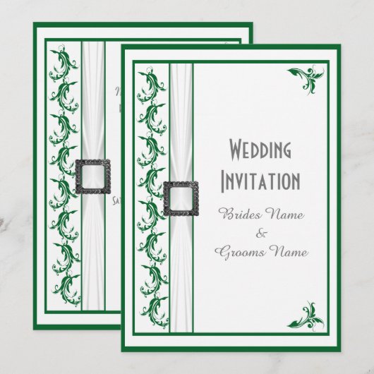 Eenvoudige, groene en witte traditionele bruiloft kaart (Voorkant / Achterkant)