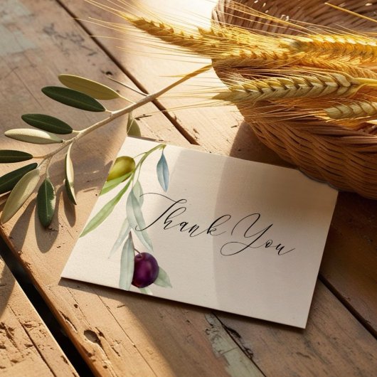 Eenvoudige groene en zwarte olijftak Waterverf Bedankkaart