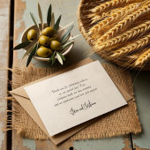 Eenvoudige groene en zwarte olijftak Waterverf Bedankkaart