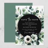 Eenvoudige groene Eucalyptus digitale bruiloft Save The Date (Voorkant / Achterkant)