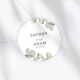 Eenvoudige groene eucalyptus-huwelijk ronde sticker