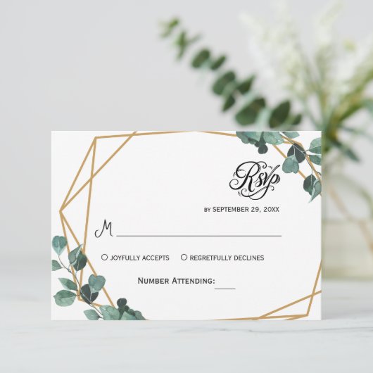Eenvoudige Groene Eucalyptus RSVP Uitnodiging (Staand voorkant)