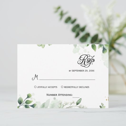Eenvoudige Groene Eucalyptus RSVP Uitnodiging (Staand voorkant)