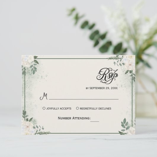 Eenvoudige Groene Eucalyptus RSVP Uitnodiging (Staand voorkant)