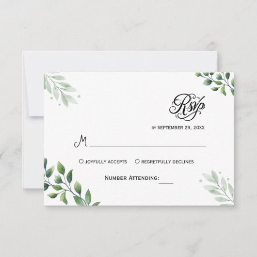 Eenvoudige Groene Eucalyptus RSVP Uitnodiging (Voorkant)