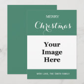 eenvoudige groene familie foto vrolijke Kerstmis g Feestdagenkaart (Voorkant / Achterkant)