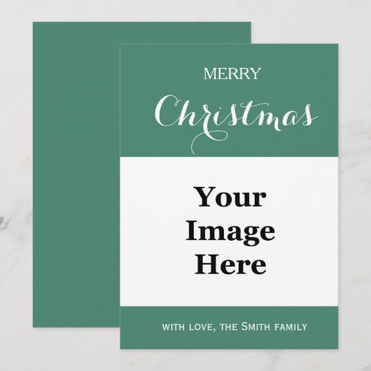 eenvoudige groene familie foto vrolijke Kerstmis g Feestdagenkaart (Voorkant / Achterkant)