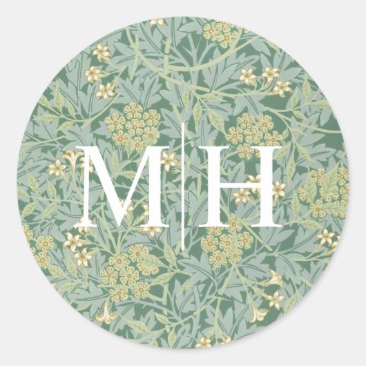 Eenvoudige groene Floral Monogram Wedding Envelope Ronde Sticker (Voorkant)