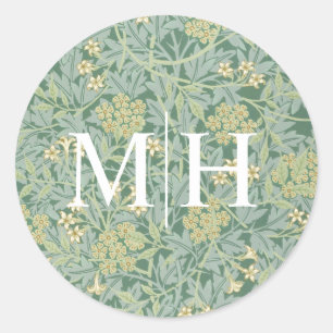 Eenvoudige groene Floral Monogram Wedding Envelope Ronde Sticker