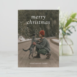 Eenvoudige Groene Foto Moderne Kerst Feestdagenkaart