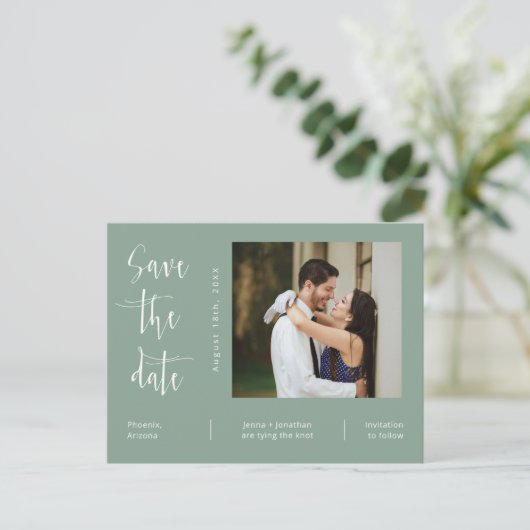 Eenvoudige groene foto QR-code opslaan Datum Briefkaart (Staand voorkant)