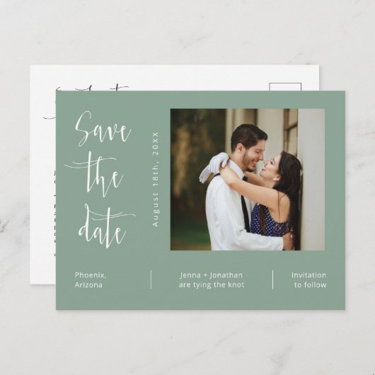 Eenvoudige groene foto QR-code opslaan Datum Briefkaart (Voorkant / Achterkant)