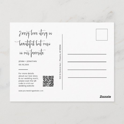 Eenvoudige groene foto QR-code opslaan Datum Briefkaart (Achterkant)